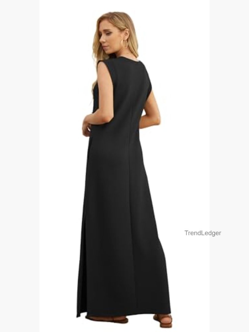 Womens Casual Long Maxi Dress with Pockets Sleeveless Loose Fit - Picture 5 of 7